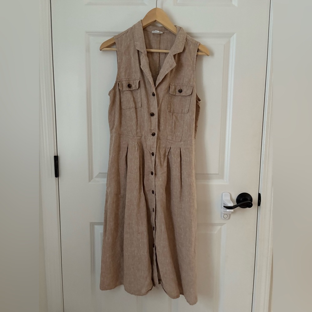 J. Jill Sleeveless Button-Front Midi Dress in Light Tan